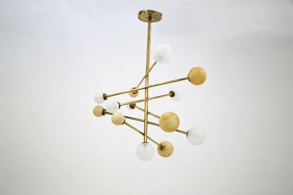 Italian Glass and Brass Ceiling Chandelier