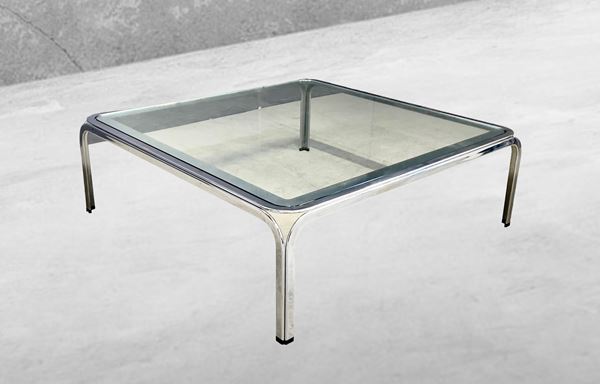 Manifattura Italiana - Tavolino in metallo cromato e piano in vetro