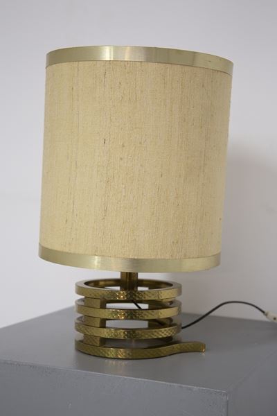 Lampada da Tavolo in Ottone e Tessuto