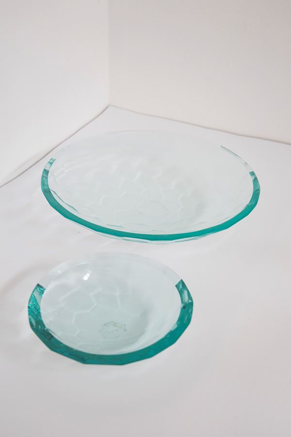 Pair of glass centerpieces