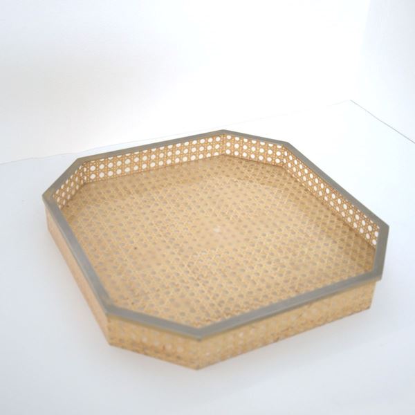 Vassoio in Paglia di Vienna Plexiglas e Lucite