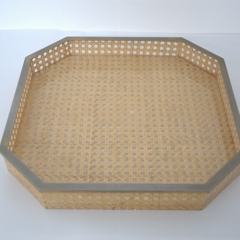Vassoio in Paglia di Vienna Plexiglas e Lucite