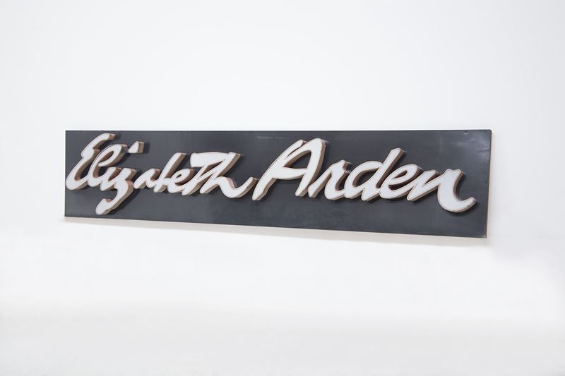 Insegne Vintage di Elizabeth Arden in Legno e Alluminio Verniciato