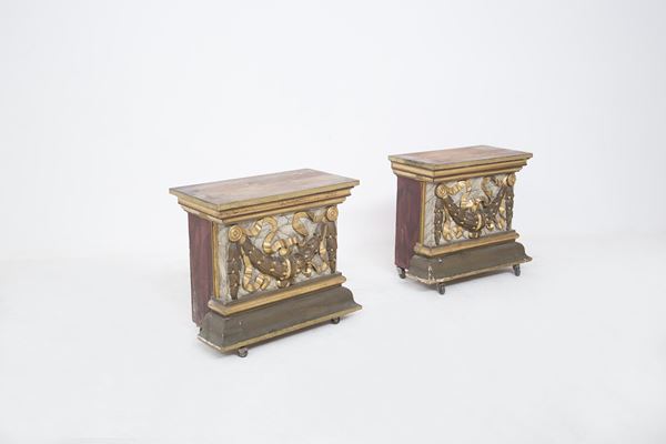 Pair of Antique Side Tables in Lacquered Wood