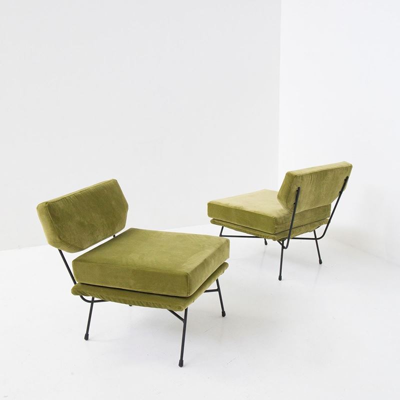 Elettra Armchairs By Stdio Bbpr For Arflex in Velvet And Iron