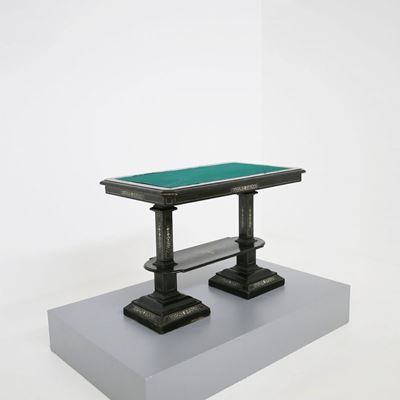 Tavolo Antico da Gioco in Panno Verde ed Inserti
