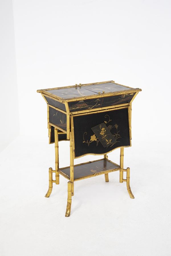 French coffee table Wood and Golden Faux Bamboo Oriental Style