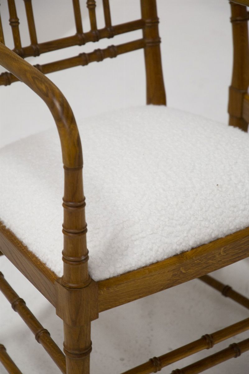 Four French Chairs in Wood And White Bouclè