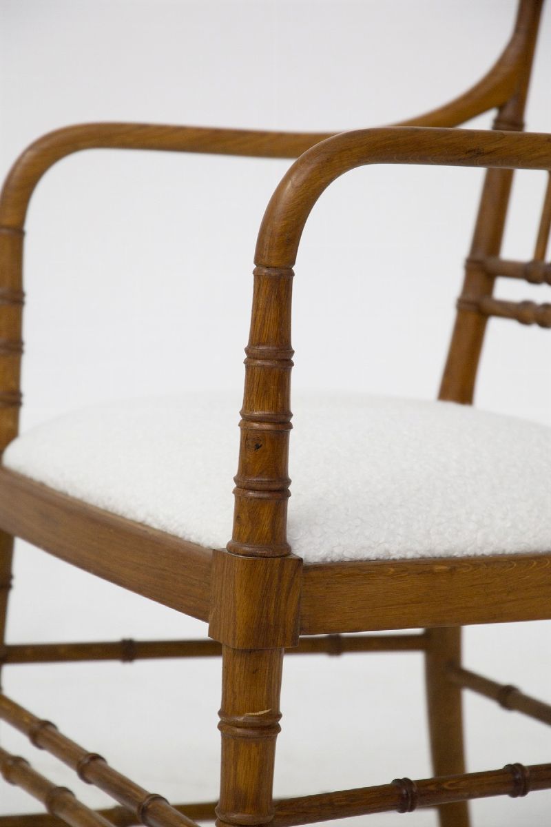 Four French Chairs in Wood And White Bouclè