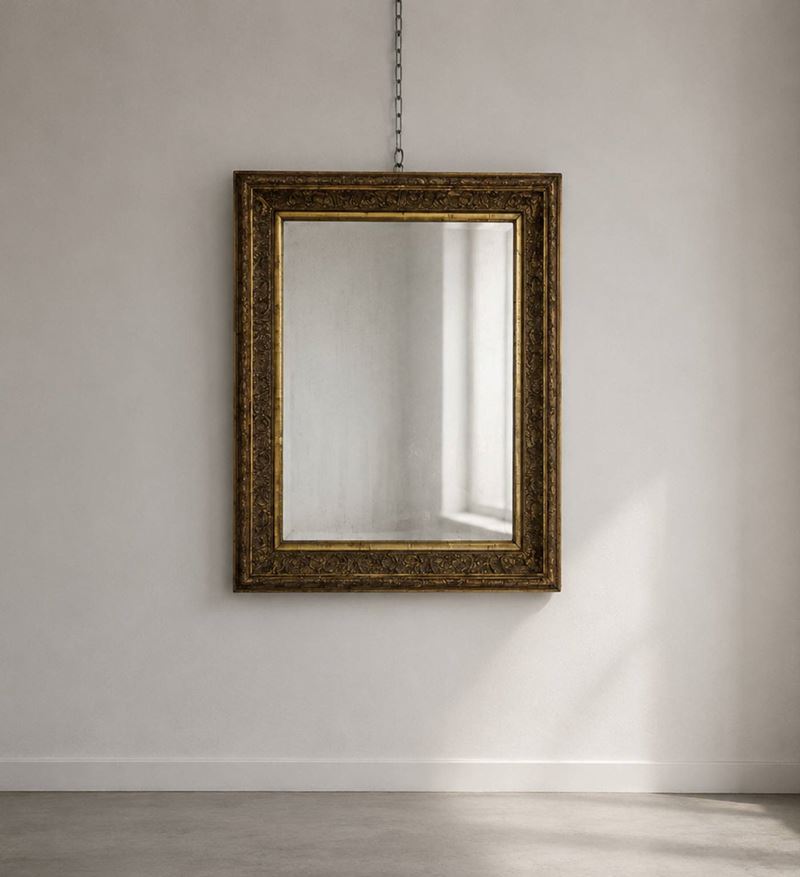 Manifattura Italiana - Specchio con Cornice in Legno Dorato e Lavorato