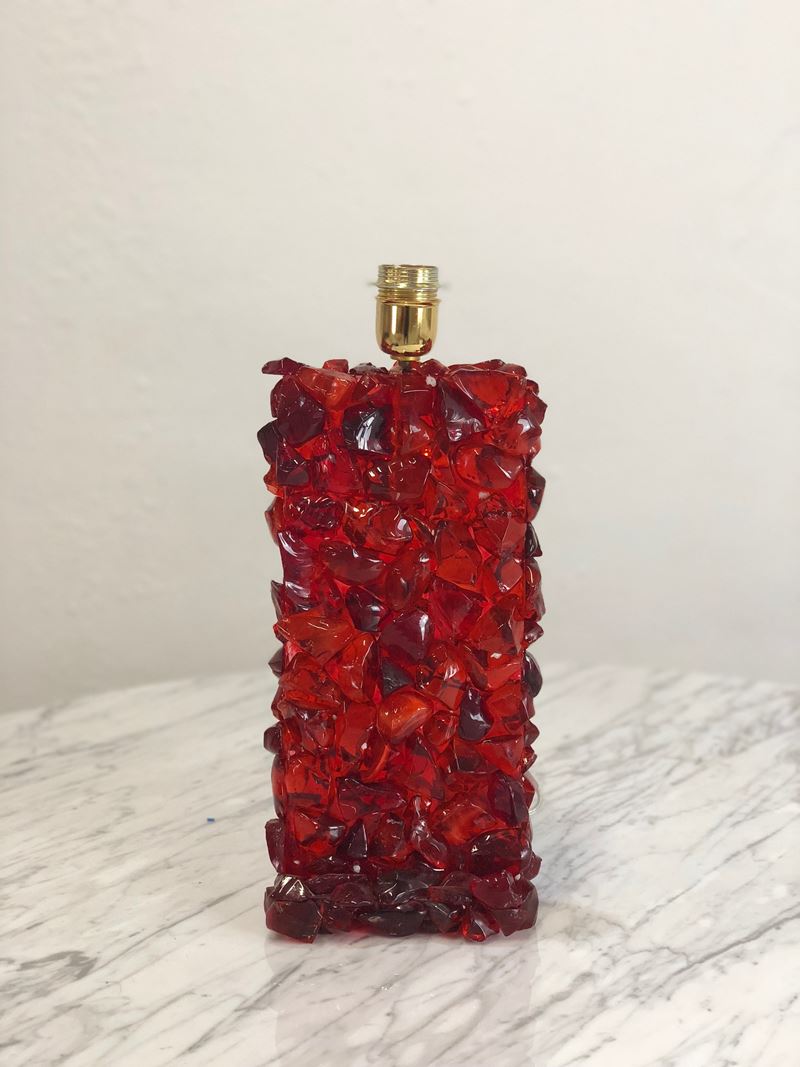 Lampada da Tavolo con Base in Vetro Rosso