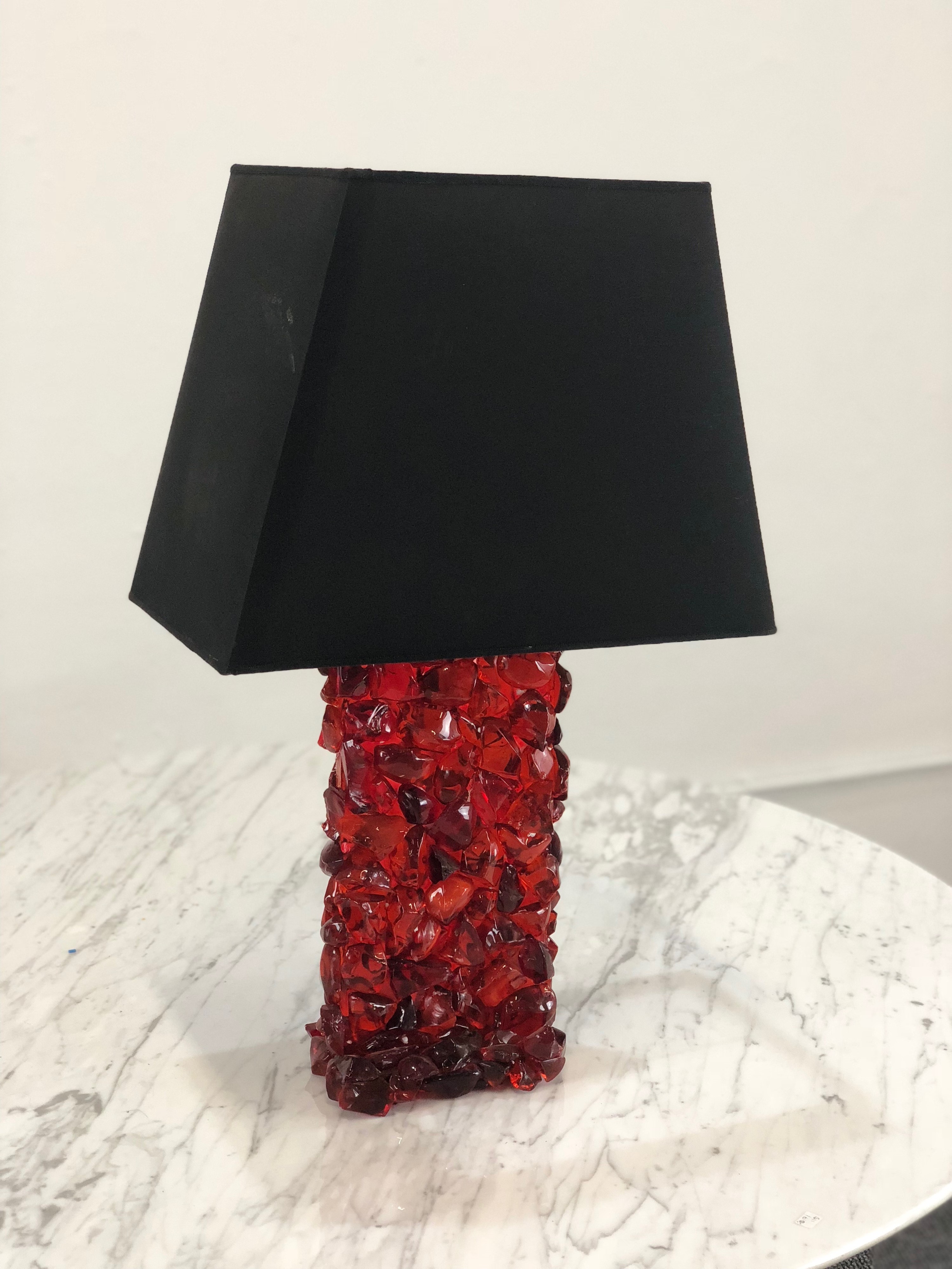 Lampada da Tavolo con Base in Vetro Rosso
