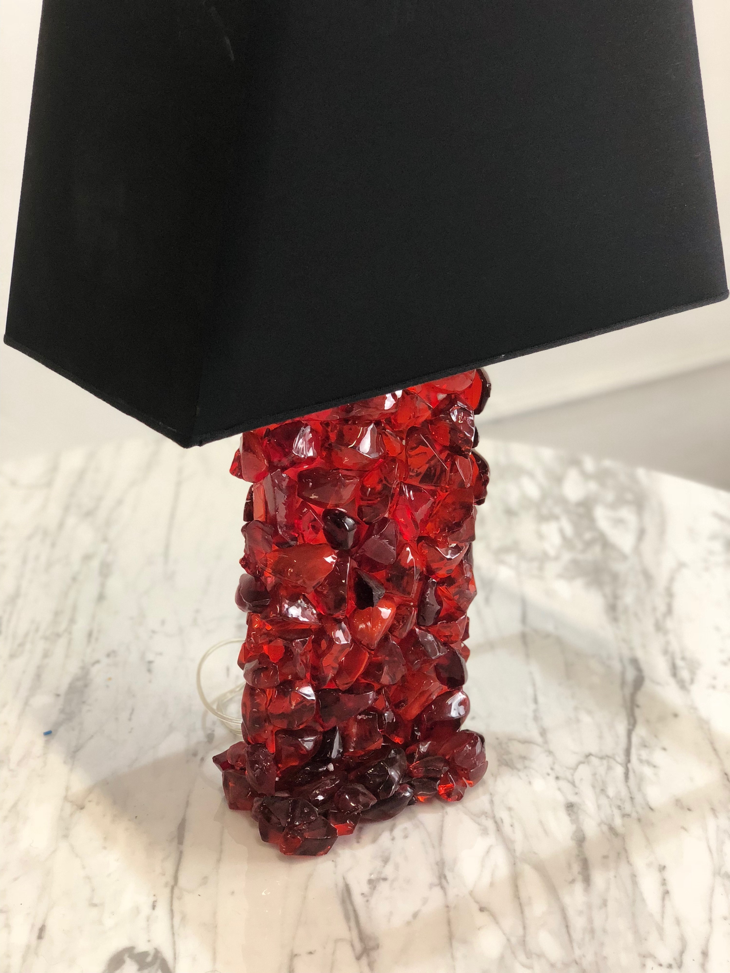 Lampada da Tavolo con Base in Vetro Rosso