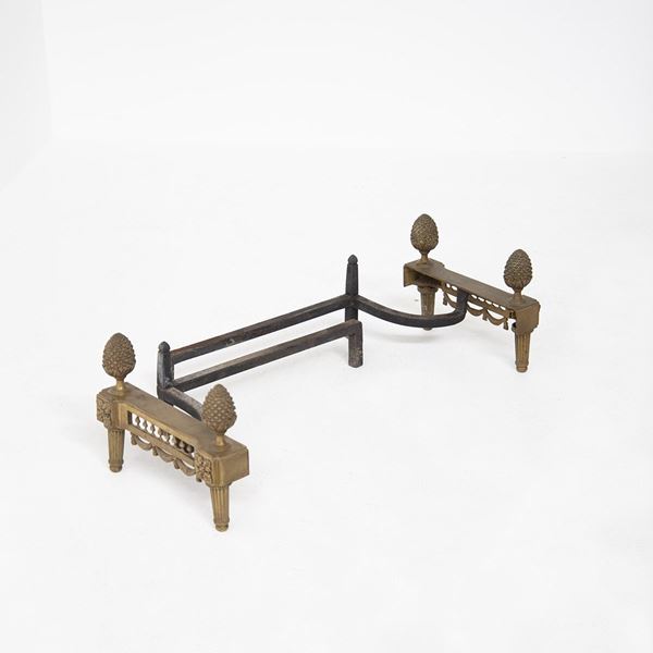 Bouhon antique bronze fireplace candlesticks.