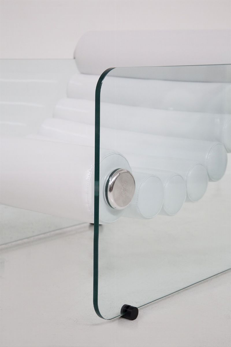Pair Of Glass And White Imitation Leather Armchairs By Fabio Lenci