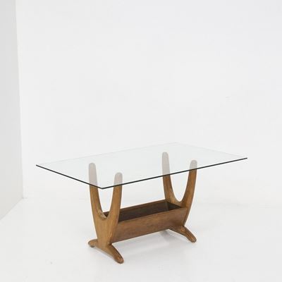 Tavolino italiano in legno e vetro (Art Nouveau/Art Déco), piano rettangolare