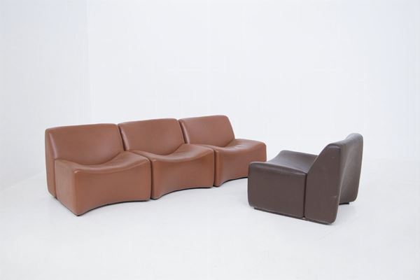 Divano Vintage Italiano a Quattro Moduli in similpelle Marrone