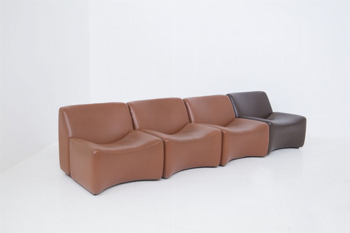 Divano Vintage Italiano a Quattro Moduli in similpelle Marrone