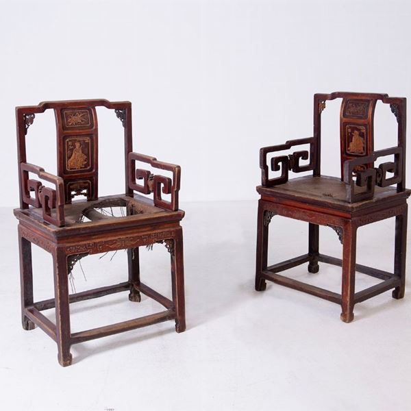 Manifattura cinese - Pair of Chinese Wooden Chairs