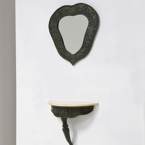 Italian-made embossed copper entrance set.