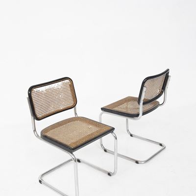 Coppia di Sedie di Marcel Breuer in Paglia di Vienna e Tubolare in Acciaio.