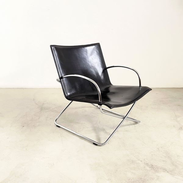 Italian Black leather armchair