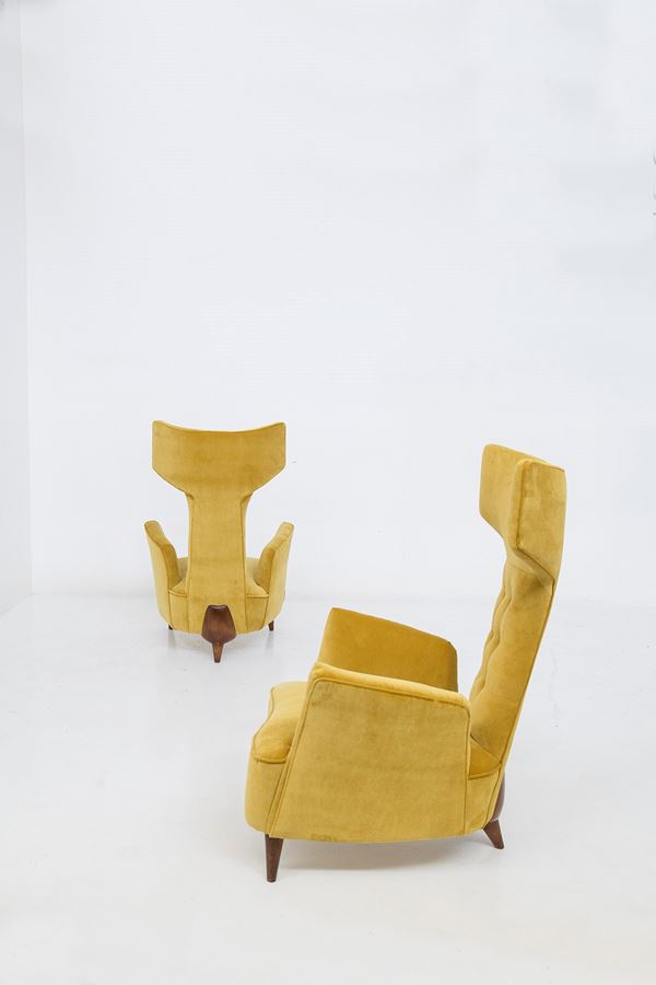 Renzo  Zavanella - Renzo Zavanella Armchairs in Wood and Velvet