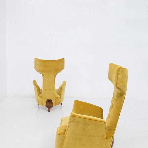 Renzo  Zavanella - Renzo Zavanella Armchairs in Wood and Velvet