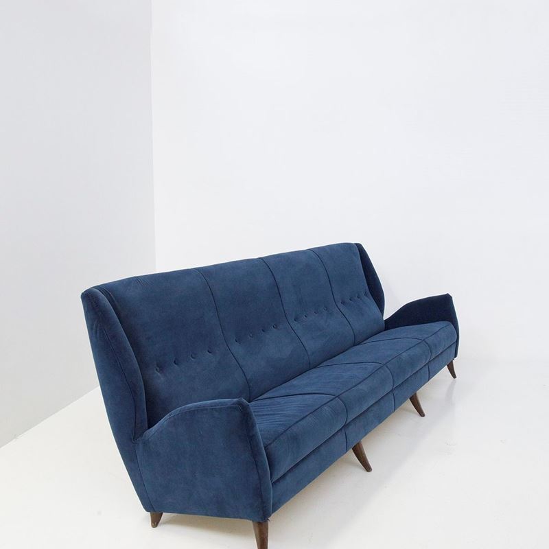 Divano in Velluto Blu Vintage Gio Ponti per Isa Bergamo