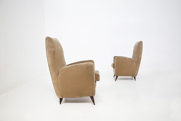 Gio Ponti - Armchairs attr. to Giò Ponti for Isa Bergamo in Velvet, Original Label