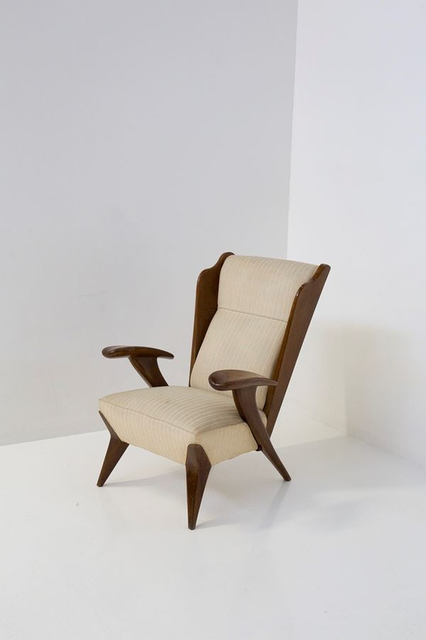 Guglielmo Pecorini - Poltrona di Gugliemo Pecorini in legno e tessuto