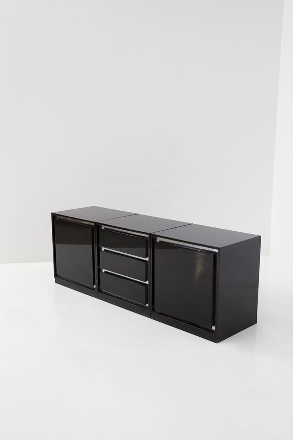Set of 3 black lacquered wood dressers Italian manufacture