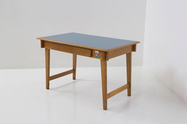 Oak desk with blue top from the Turin School