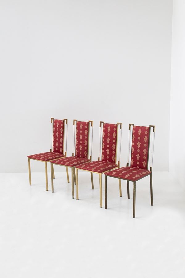 Set of 4 chairs made of metal, plexiglass and fabric of Italian manufacture 