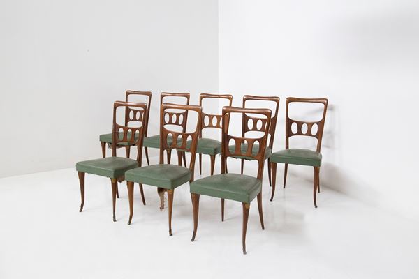 Paolo Buffa - Set di 8 sedie in legno e pelle attr. Paolo Buffa
