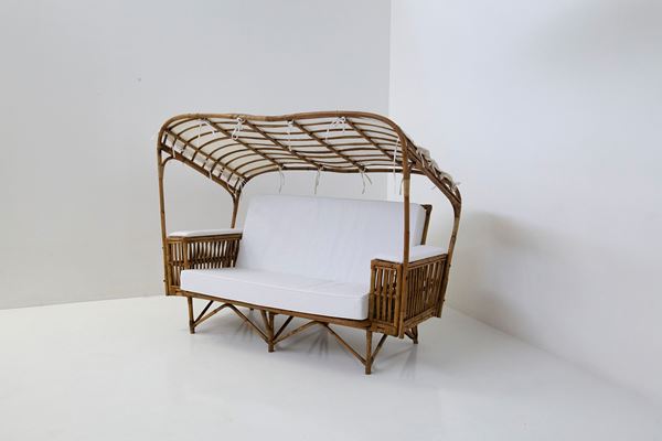 Bamboo and fabric canopy sofa for Home and Garden