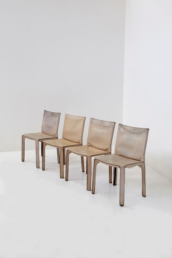 Mario Bellini - Set of 4 pink leather chairs designed by Mario Belline for Cassina 