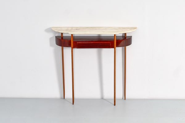Ico Parisi - Wood console table and marble top attr. Ico Parisi prod. Cantù