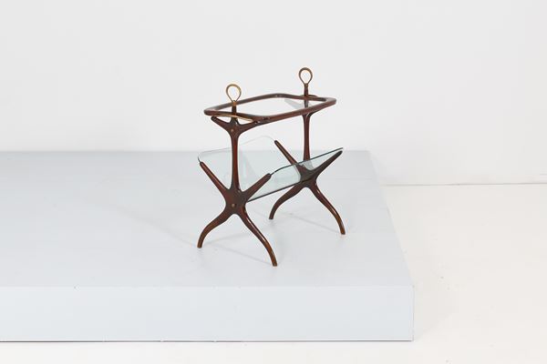 Cesare Lacca - Magazine holder in wood and brass trim attr. Cesare Lacca