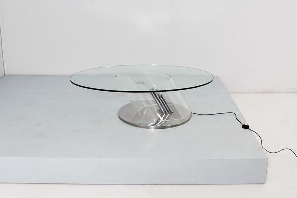 Coffee table con piano ovale internamente illuminato produzione italiana