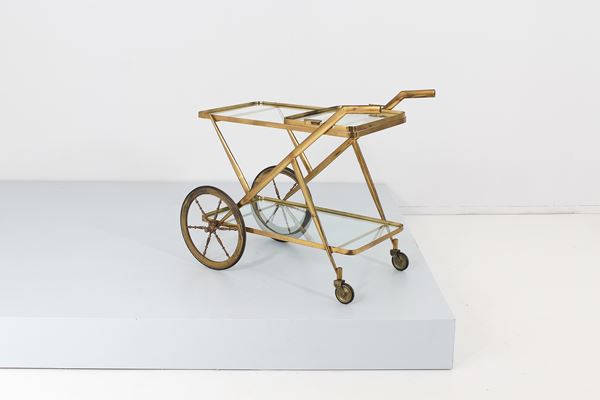 Luigi Brusotti - Brass and glass bar cart attr. Luigi Brusotti