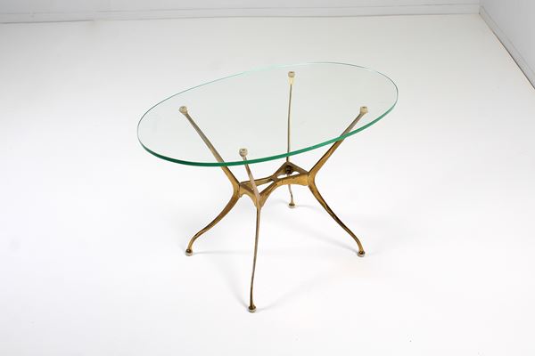 Cesare Lacca - Coffee table with oval glass top and gilded brass range frame attr. to Cesare Lacca