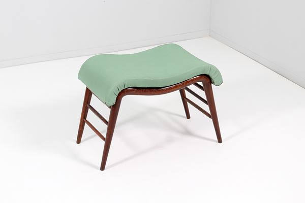Paolo Buffa - Wooden bench with upholstered "wave" seat attr. to Paolo Buffa