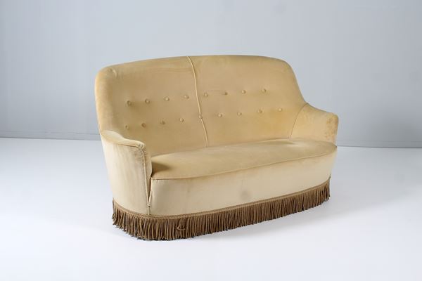 Cream velvet sofa, in the style of Veronesi