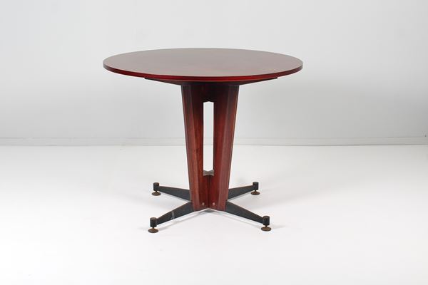 Wooden table with metal and brass elements, attr. production Cantù