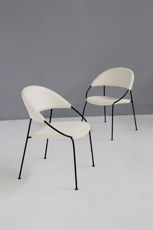 Gastone Rinaldi - Coppia di sedie di Gastone Rinaldi modello Du 41 Rima, in bouclè bianco