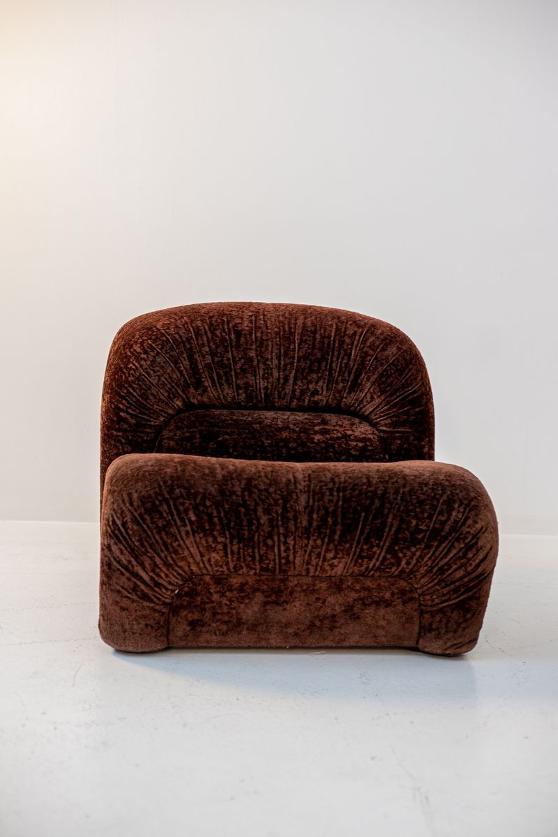 Pair of Italian Armchairs Space Age in Brown Alkantara