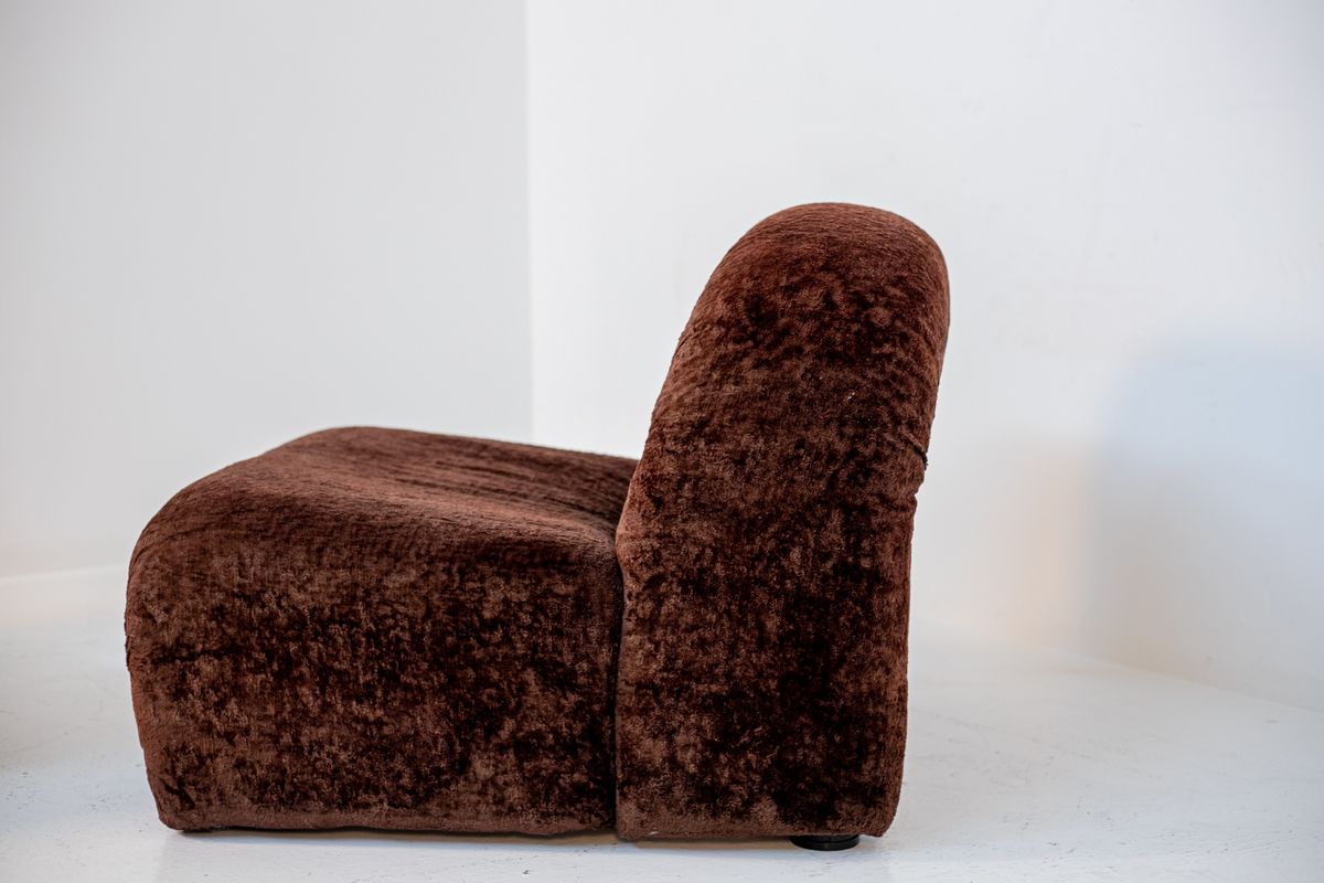 Pair of Italian Armchairs Space Age in Brown Alkantara