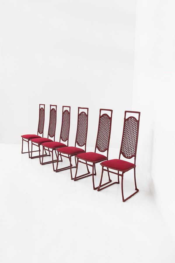 Marzio Cecchi - Set di sei sedie in corda rossa di Marzio Cecchi