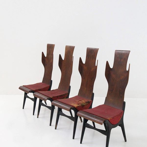 Dante Latorre - Set of four chairs mod. Flame for Pozzi and Verga